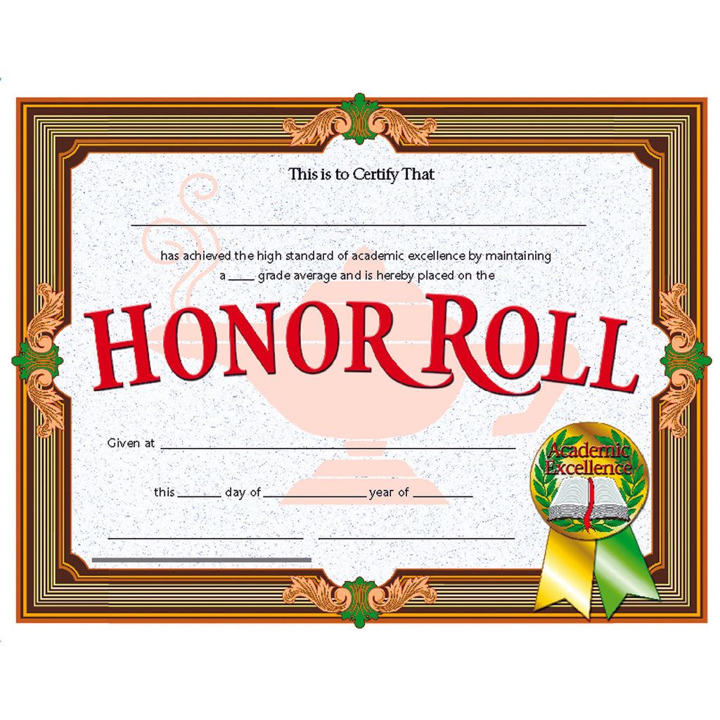 (3 Pk) Certificates Honor Roll Inkjet Laser 8.5x11 30 Per Pk