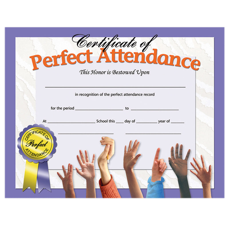 Certificates Perfect Attendance 30 Pk 8.5 X 11 Inkjet Laser