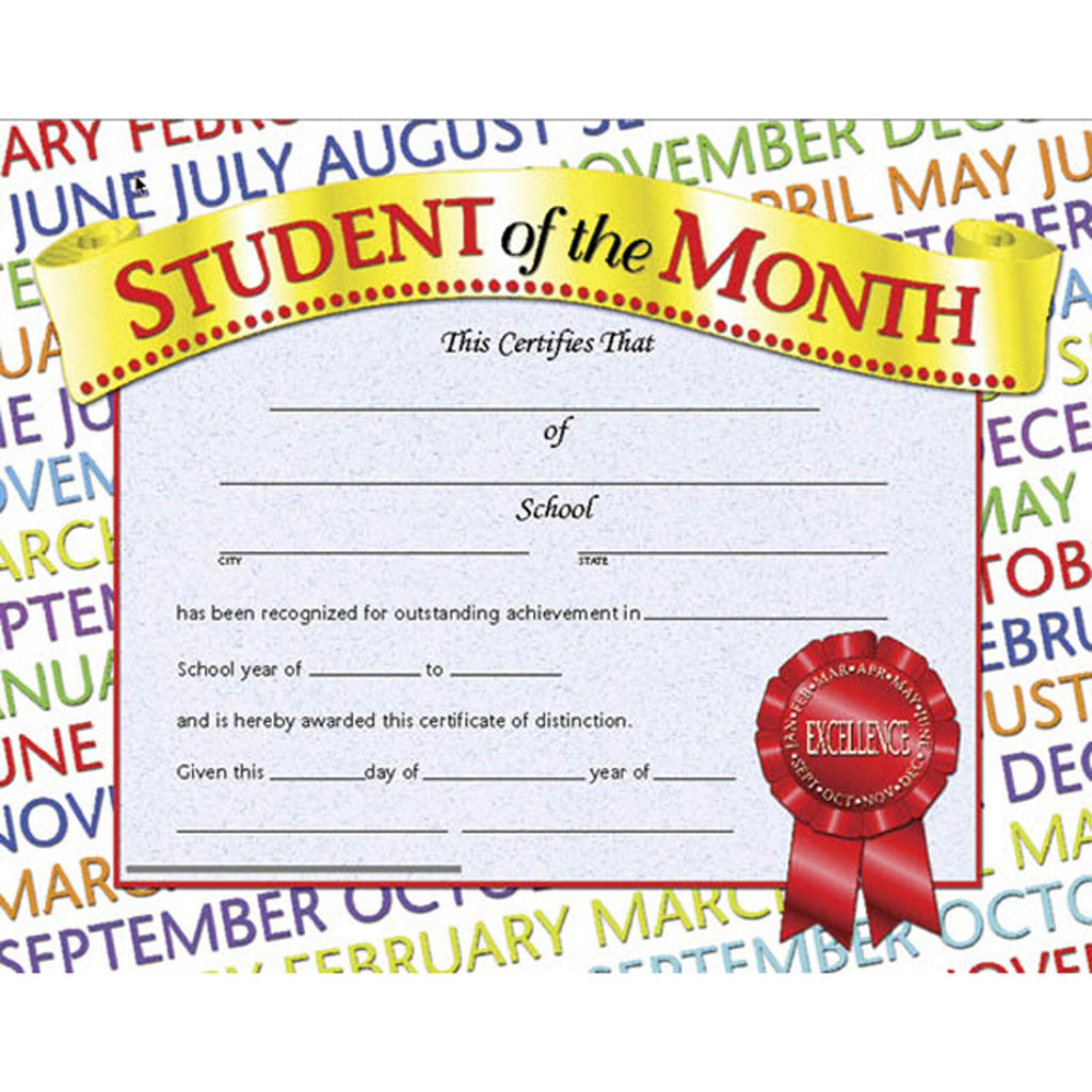 (3 Pk) Student Of The Month Cert Inkjet Laser 8.5x11 30 Per Pk