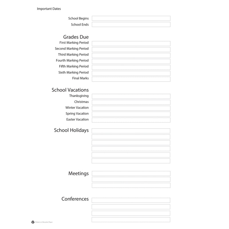 Weekly Lesson Planner Blue Simulated Leather Cover