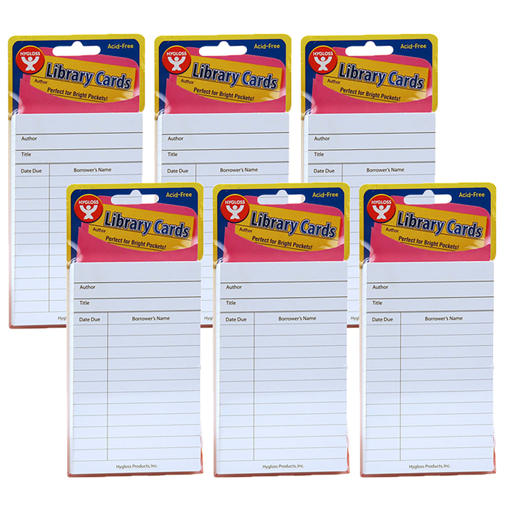 (6 Pk) Bright Library Cards White 50 Count