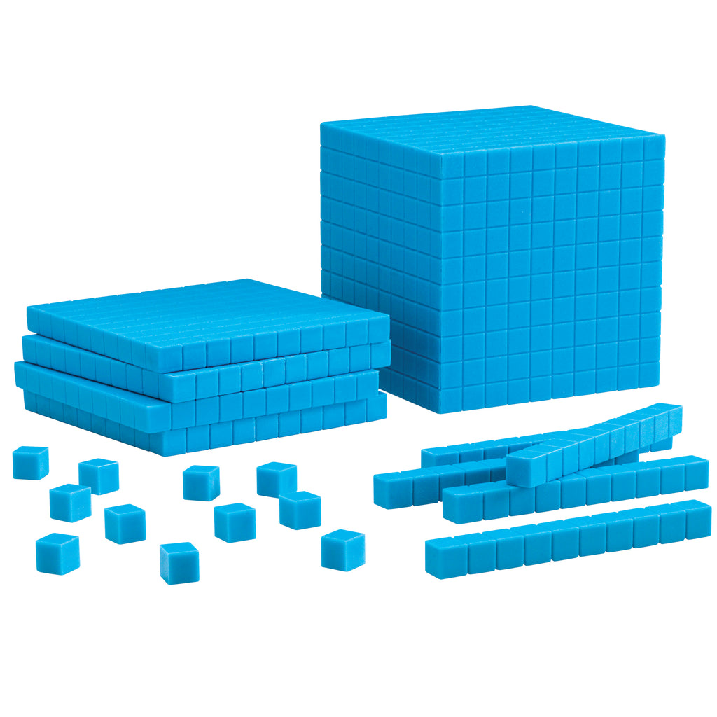 Base Ten Starter Set Plastic Blue 100 Units 30 Rods 10 Flats 1 Cube