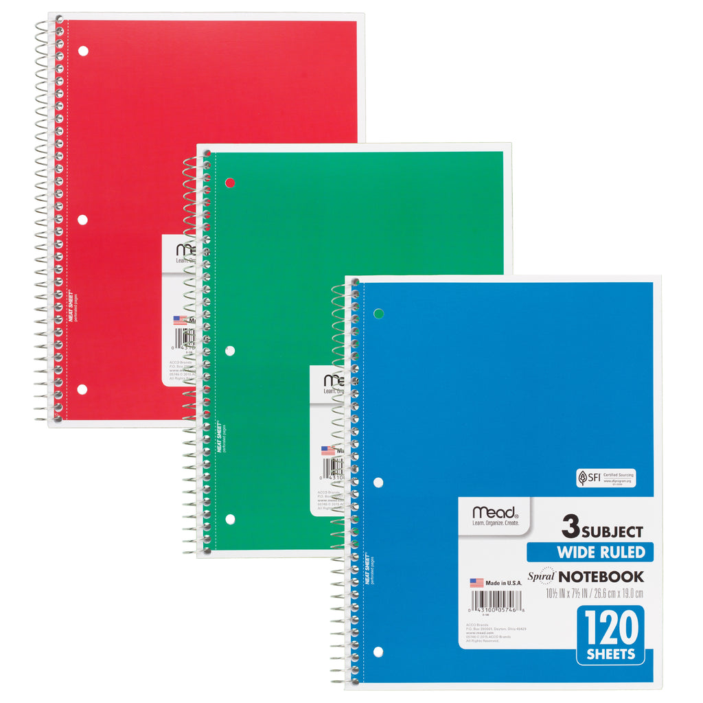 Notebook Spiral 3 Subject 120 Ct 10 1-2 X 8