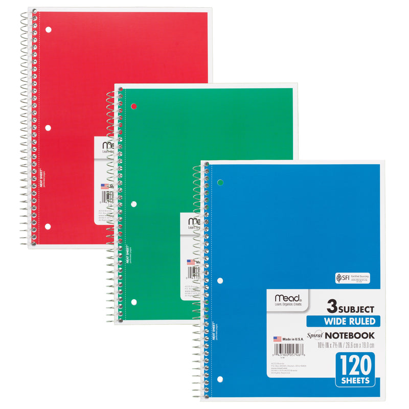 Notebook Spiral 3 Subject 120 Ct 10 1-2 X 8