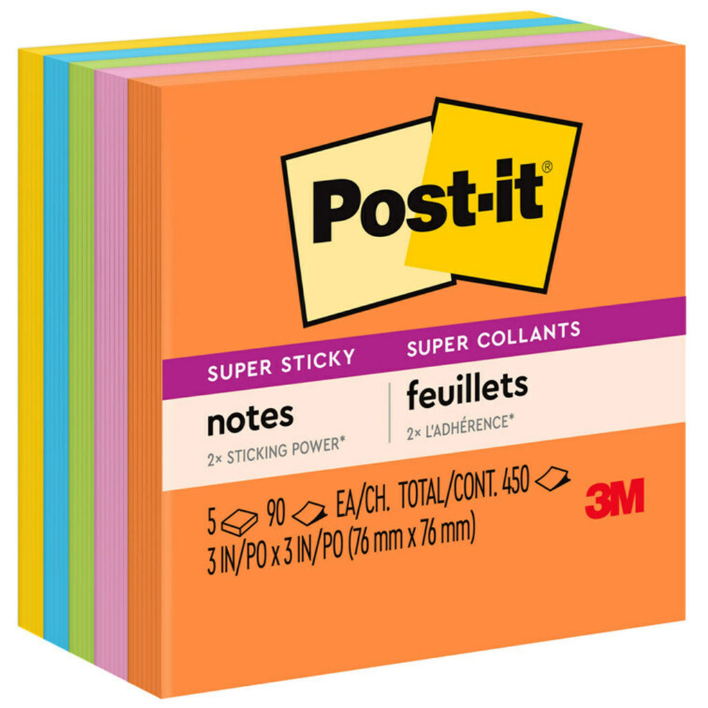 Post-it Notes Super Sticky 5 Pads Ultra Colors 3 X 3
