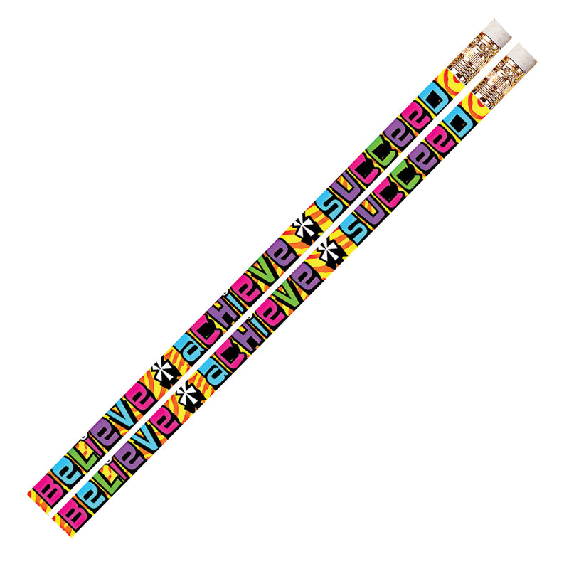 Believe Achieve Succeed 12pk Motivational Fun Pencils
