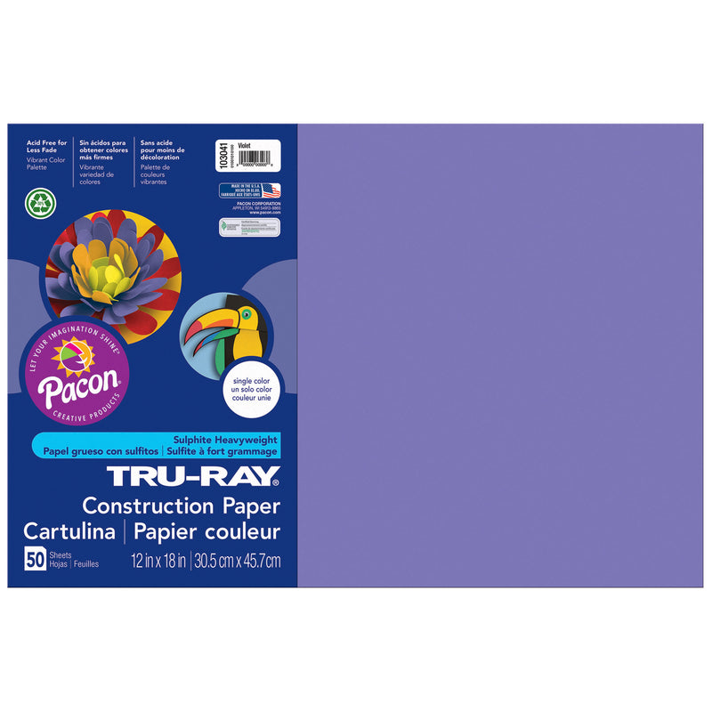 Construction Paper, Violet, 12" x 18", 50 Sheets Per Pack, 3 Packs