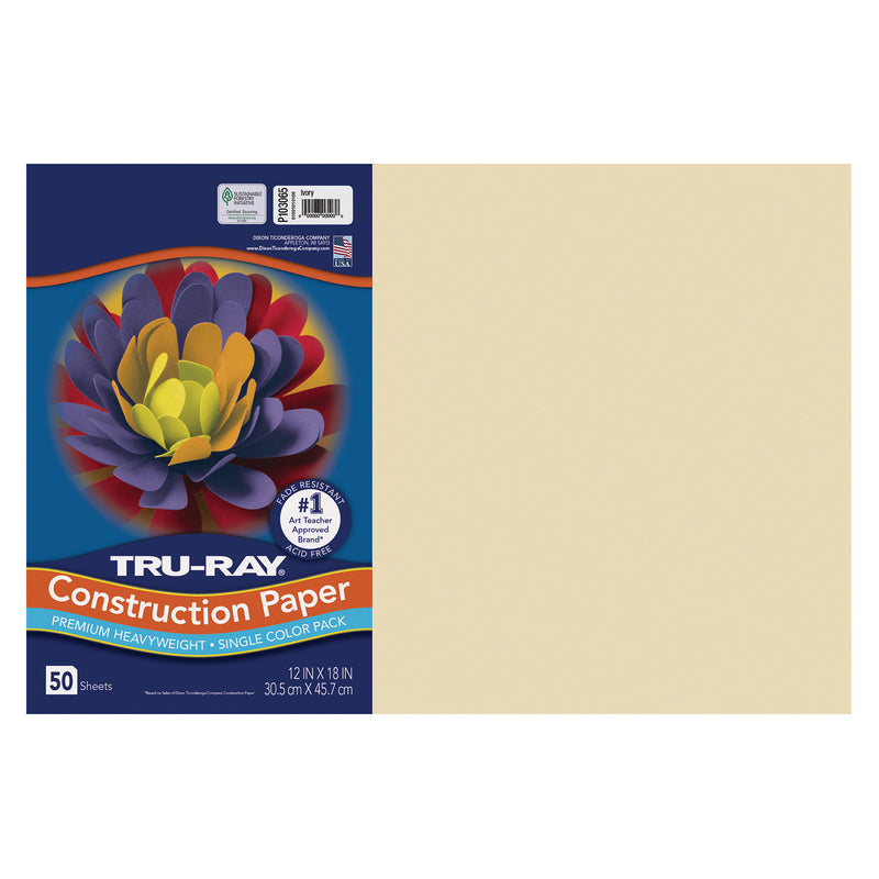 Fade-Resistant Construction Paper, Ivory, 12" x 18", 50 Sheets