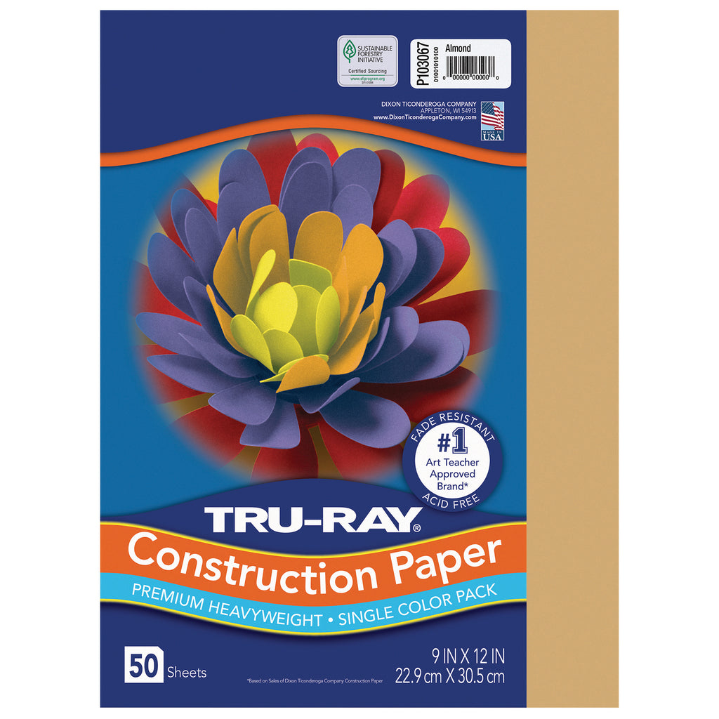 Fade-Resistant Construction Paper, Almond, 9" x 12", 50 Sheets