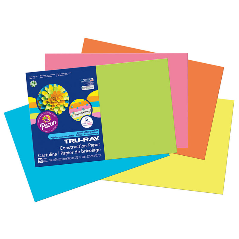 Tru Ray Hot Asst 12x18 Fade Resistant Construction Paper