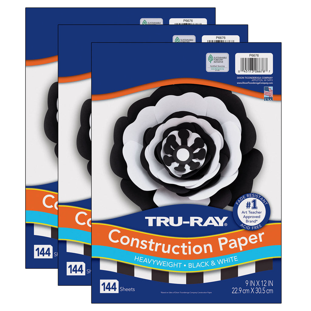 (3 Pk) Constr Papr Blk-wht 144 Shts