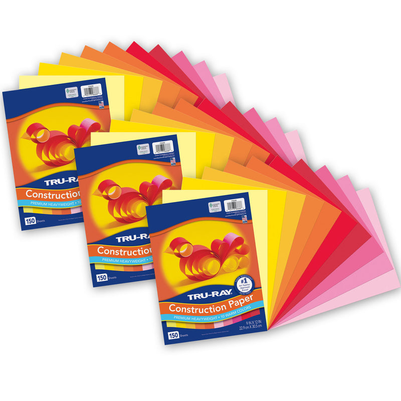 (3 Pk) Construction Paper Warm Asst