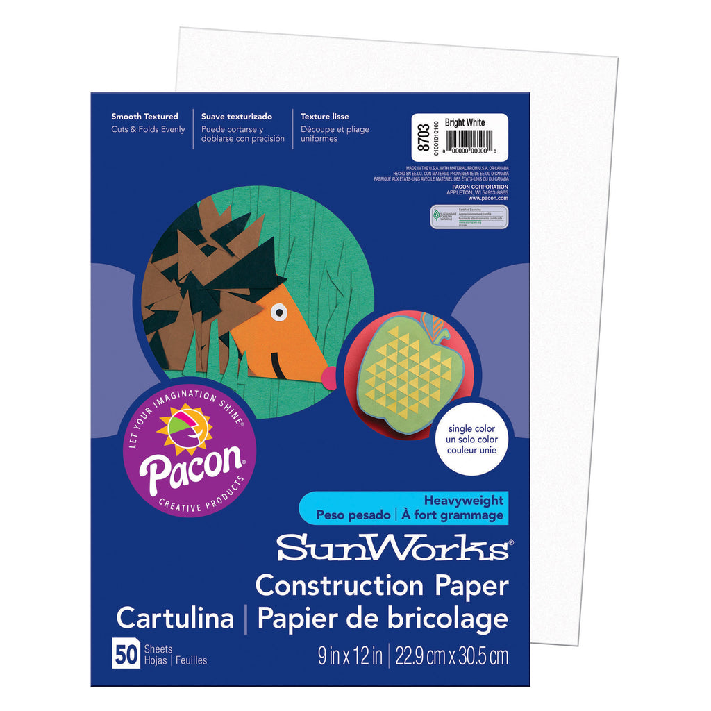 Sunworks 9x12 Bright White 50ct Construction Paper