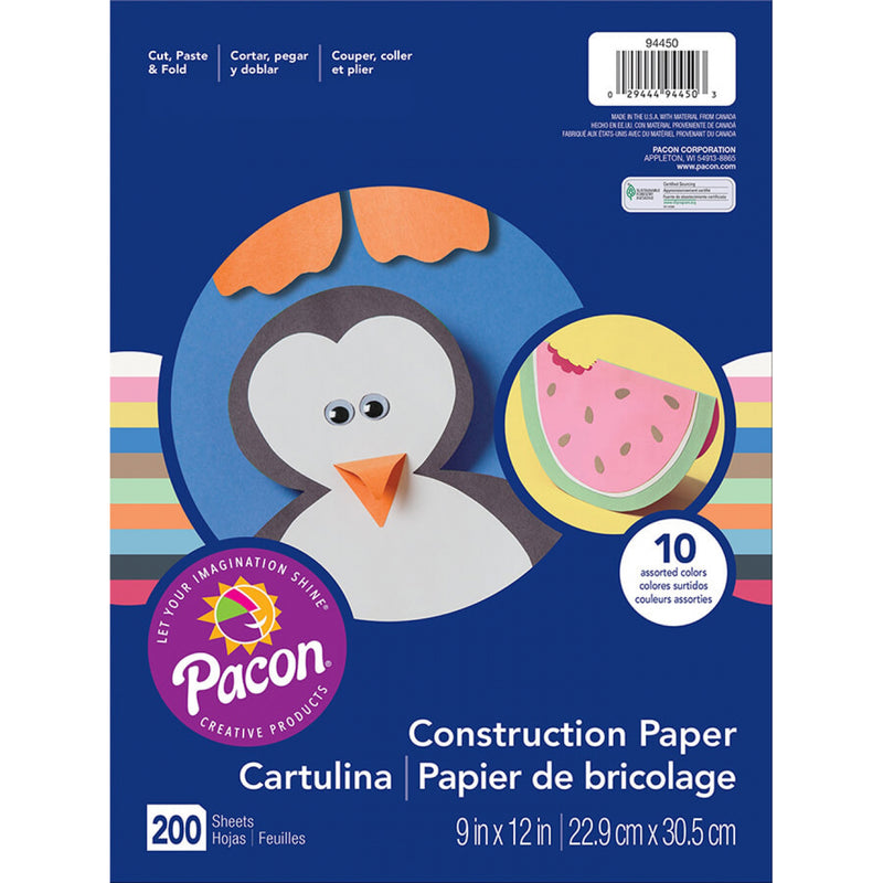 Construction Paper Assorted 9x12 200 Sht
