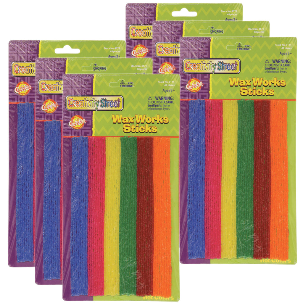 (6 Pk) Wax Workssticks Assortd Hot Colors 8in 48 Pieces