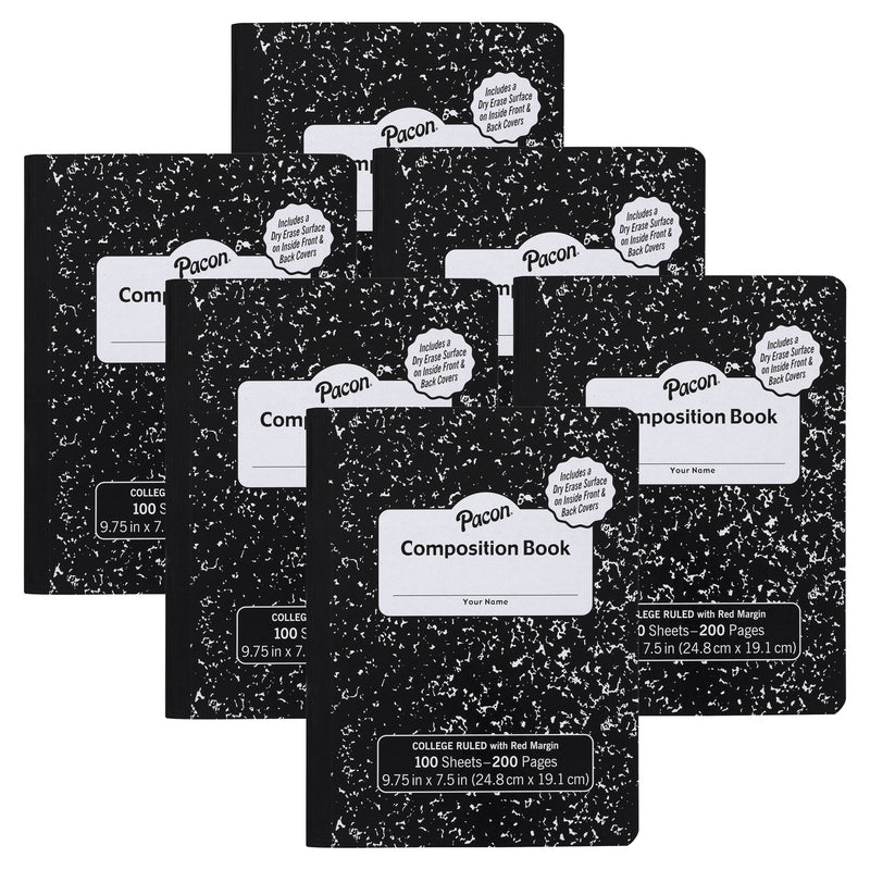 (6 Ea) Composition Notebook With Dry Erase Inside Covers 100 Sheets