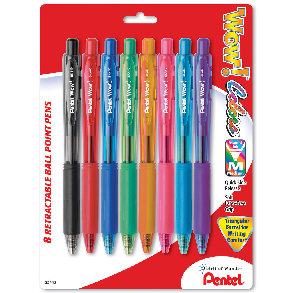 (6 Pk) Pentel 8 Per Pk Wow Retract Ball Point Pens Asst