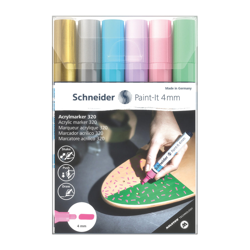 Paint-It 320 Acrylic Markers, 4 mm, Wallet, Assorted Pastel Colors, Pack of 6