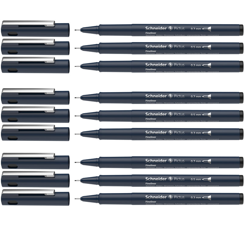 (3 Pk) 3/st Blk Asst Sz Fineliners