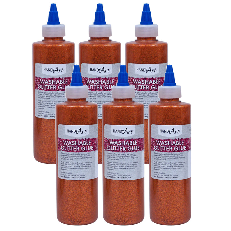 (6 Ea) Washable Glitter Glue 8 Oz Orange Handy Art