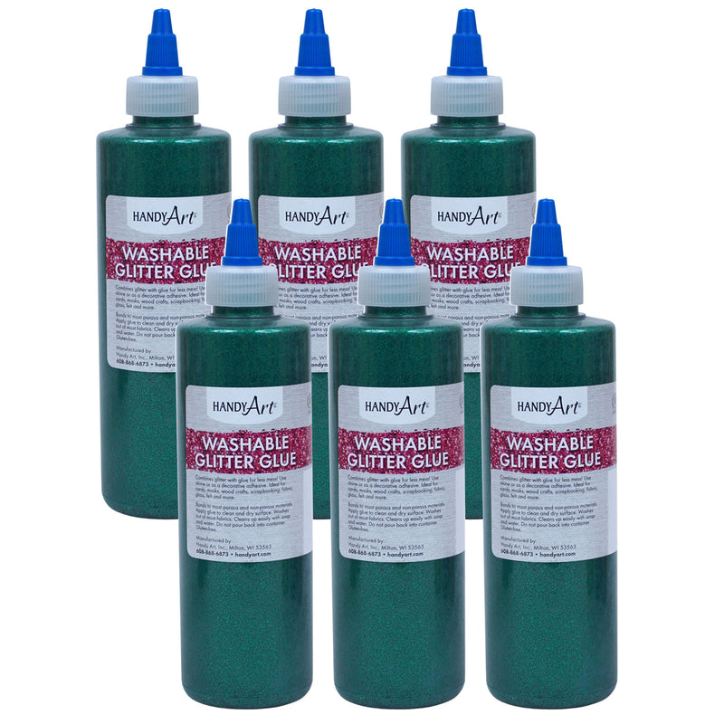 (6 Ea) Washable Glitter Glue 8 Oz Green Handy Art