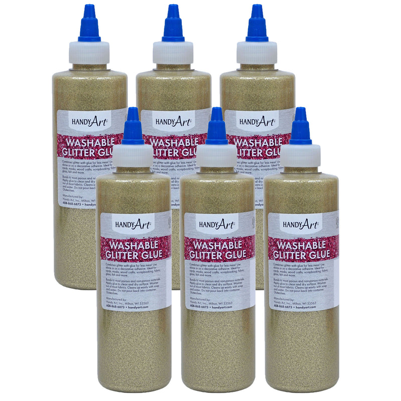 (6 Ea) Washable Glitter Glue 8 Oz Gold Handy Art