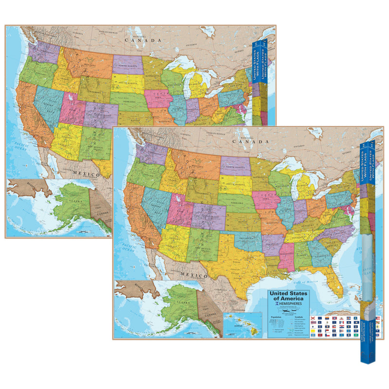 (2 Ea) Hemispheres Laminated Map Us