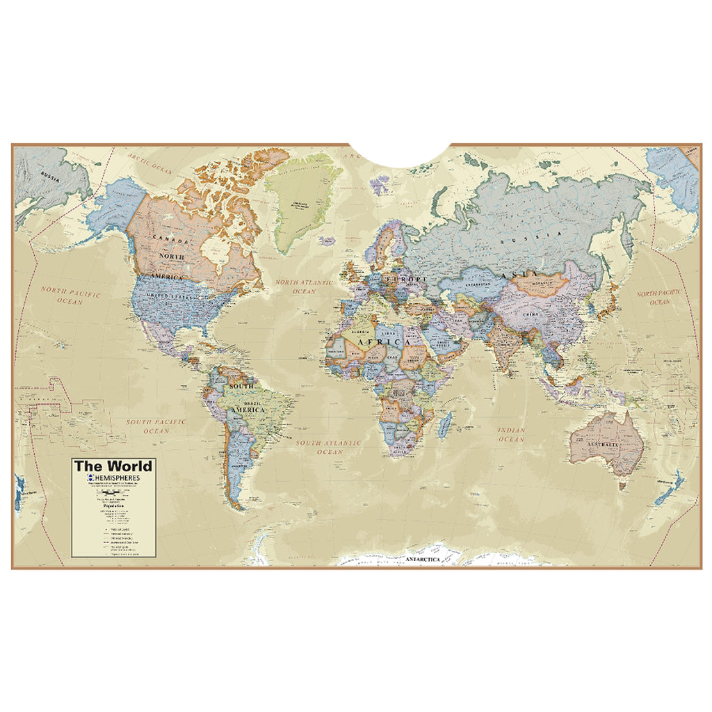 Boardroom Series World Wall Map Hemispheres Laminated