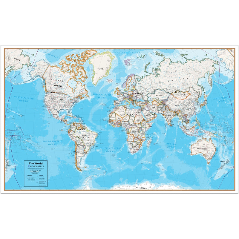 Contemp Laminated Wall Map World Hemispheres