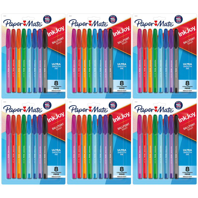 InkJoy 100ST Ballpoint Pens, Medium Point, Assorted Ink, 8 Per Pack, 6 Packs