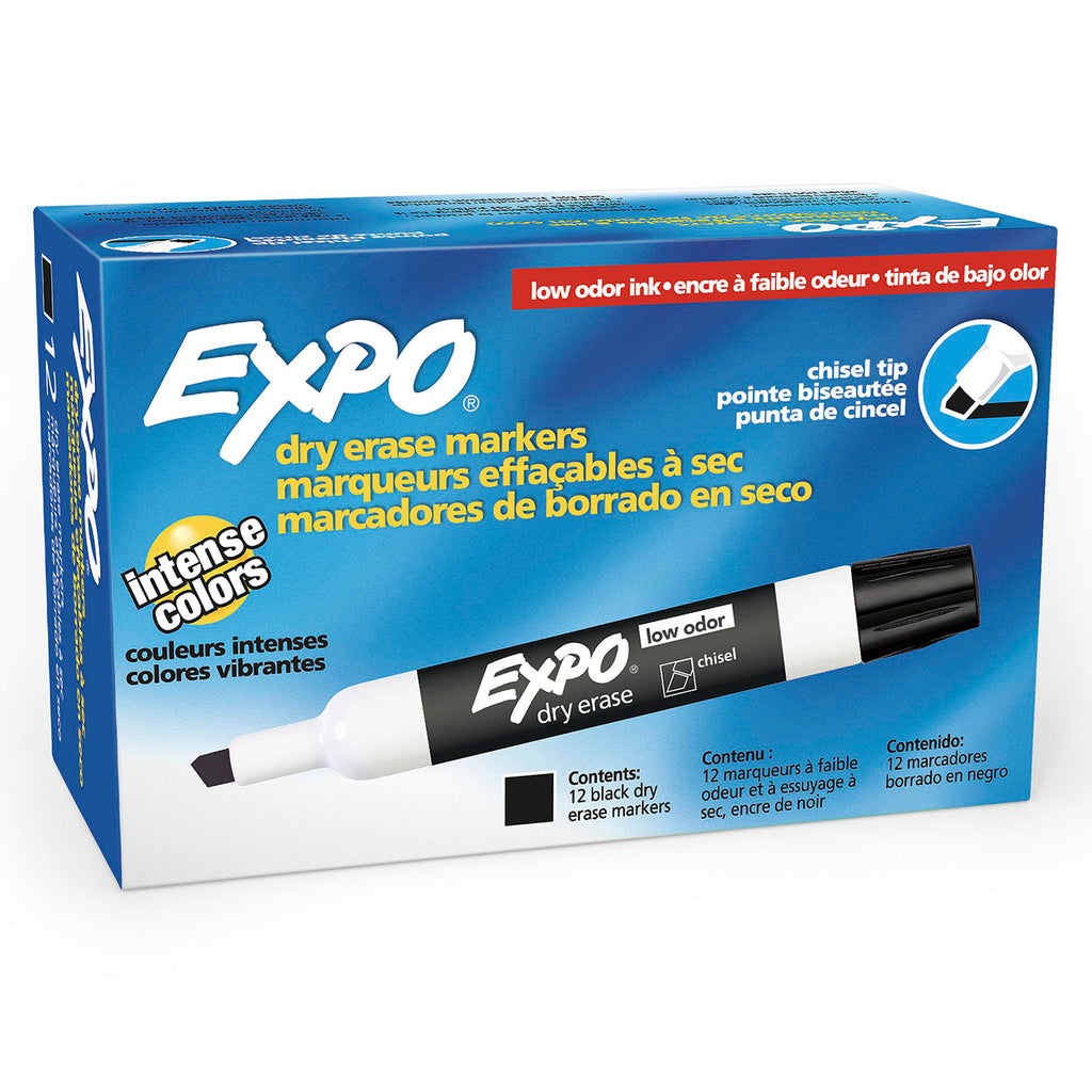 Box Of 12 Black Expo Low Odor Dry Erase Chisel Tip Markers