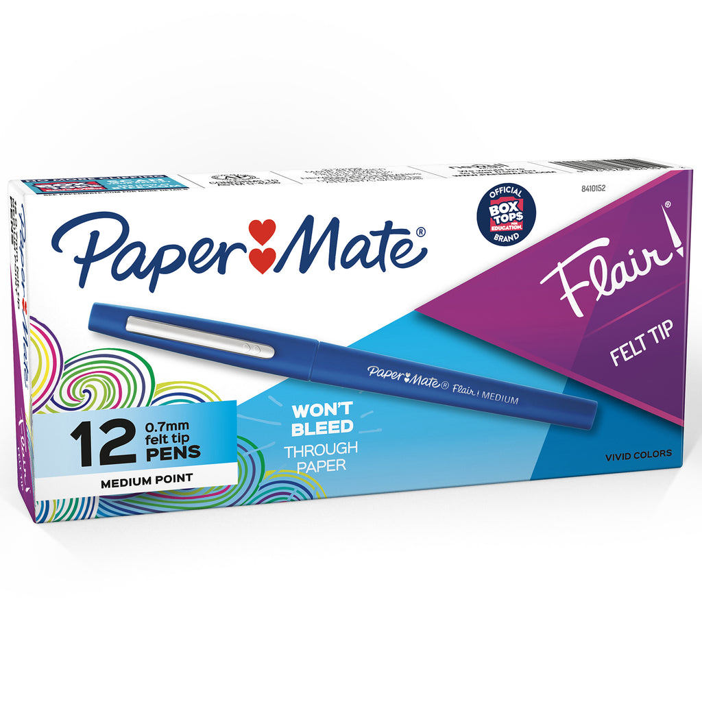 Box Of 12 Blue Medium Paper Mate Flair Pens