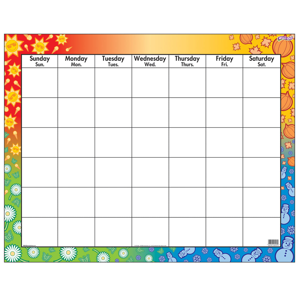 (6 Ea) Wipe-off Chart Calendar 22x28