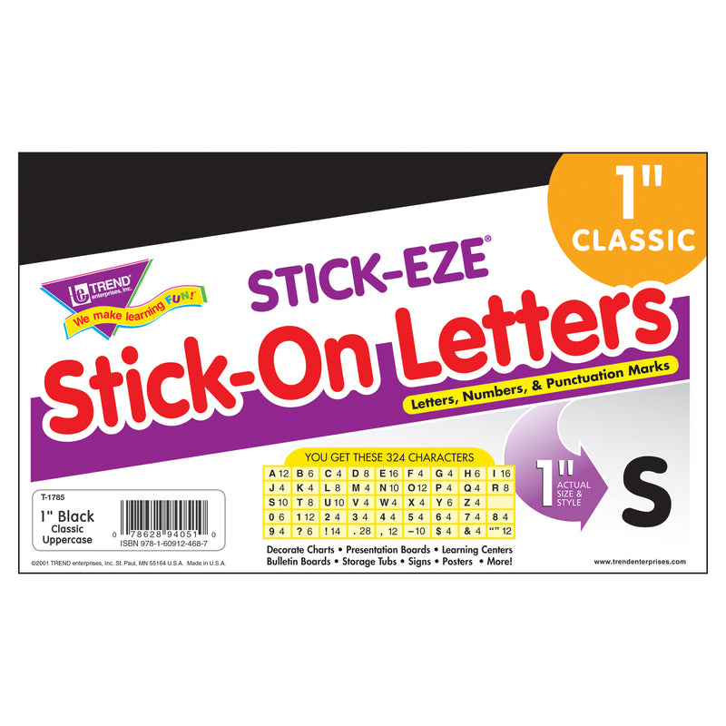 Stick-eze 1in Black Letters Numbers And Punctuation Marks
