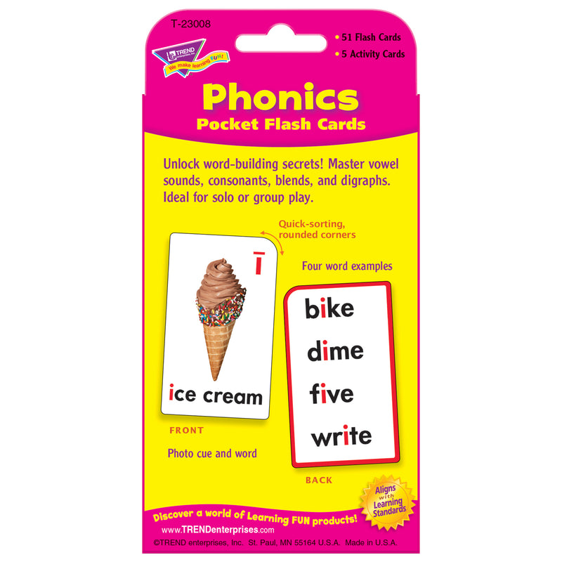 Pocket Flash Cards Phonics 56-pk 3 X 5 Two-sided Cards