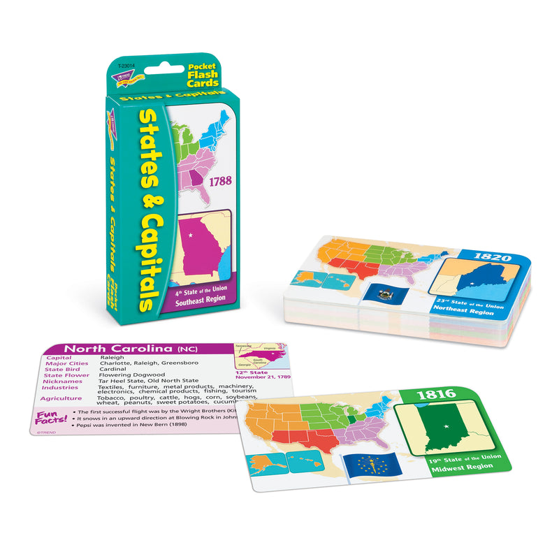 Pocket Flash Cards 56-pk States And Capitals 3 X 5 Two-sided Cards