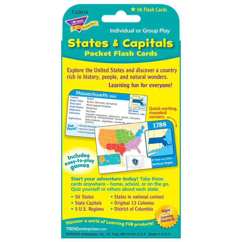 Pocket Flash Cards 56-pk States And Capitals 3 X 5 Two-sided Cards