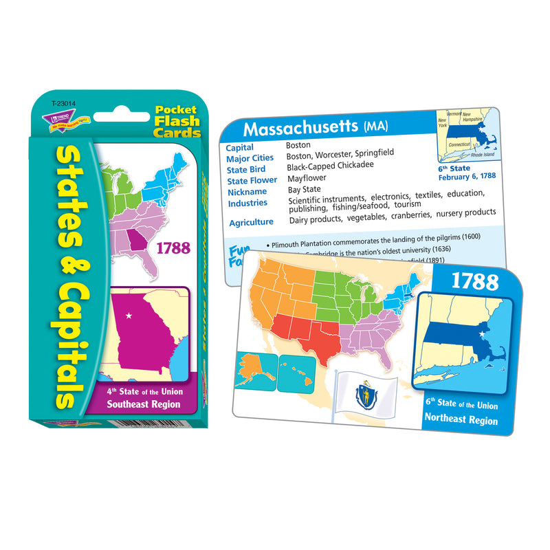 Pocket Flash Cards 56-pk States And Capitals 3 X 5 Two-sided Cards