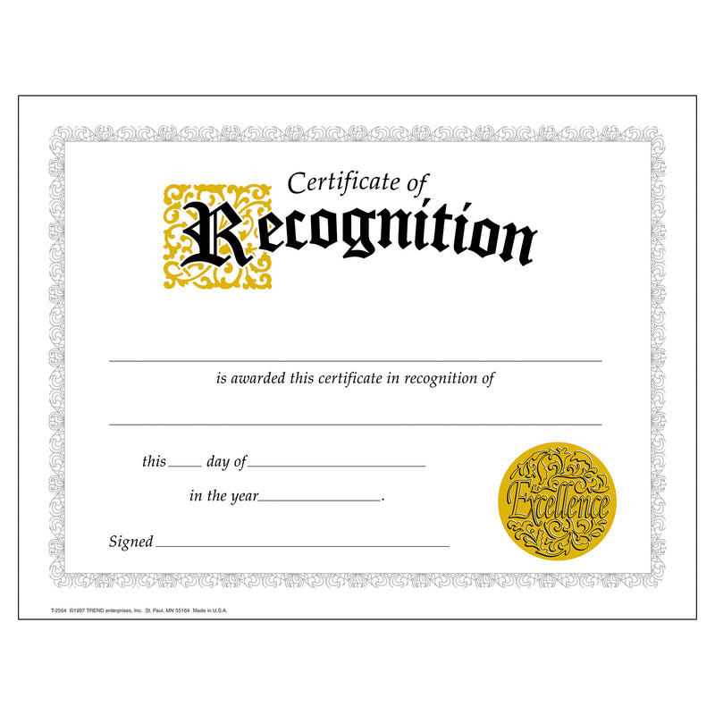 Certificate Of Recognition 30-pk Classic 8-1-2 X 11