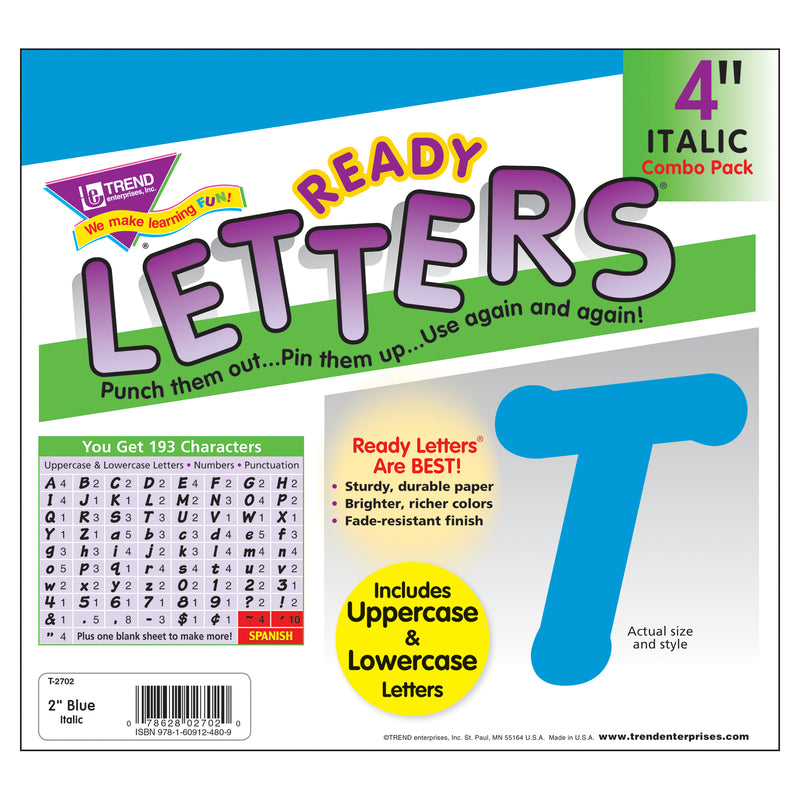 Ready Letters 4 Inch Italic Blue