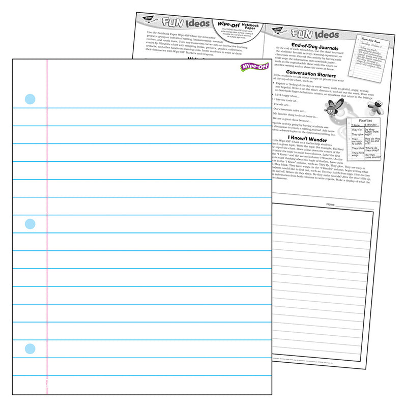 Notebook Paper Wipe Off Chart 17x22