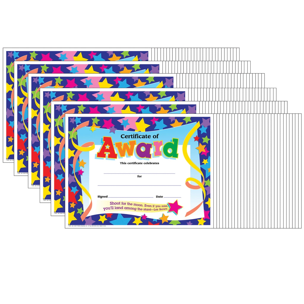 (6 Pk) Certificate Of Award Stars 30 Per Pk 8.5x11