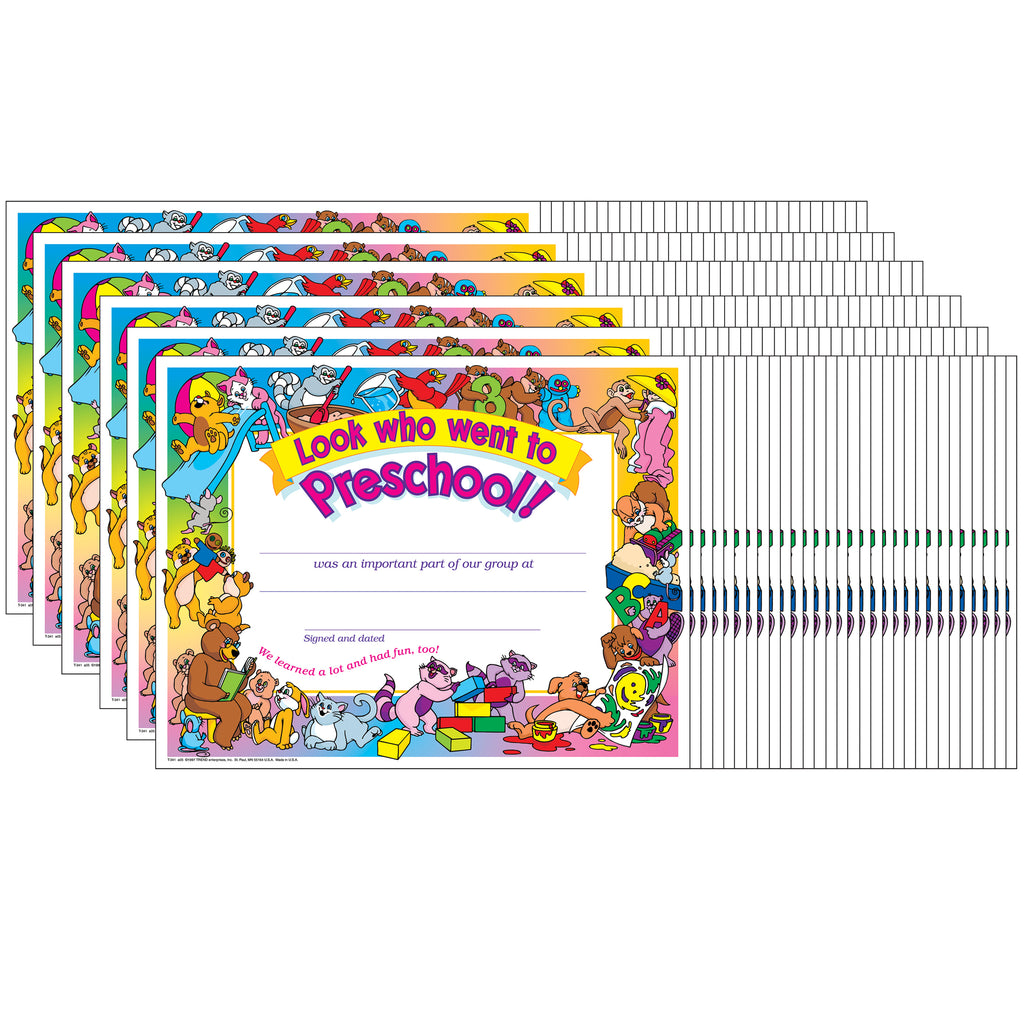 (6 Pk) Look Who Went To Preschool 30 Per Pk 8.5x11 Certificates