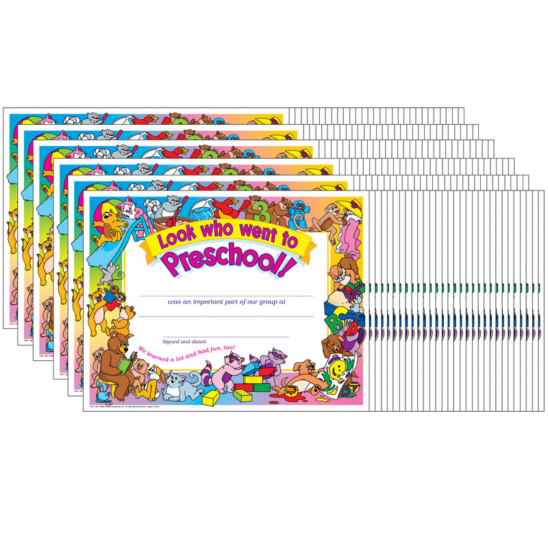 (6 Pk) Look Who Went To Preschool 30 Per Pk 8.5x11 Certificates