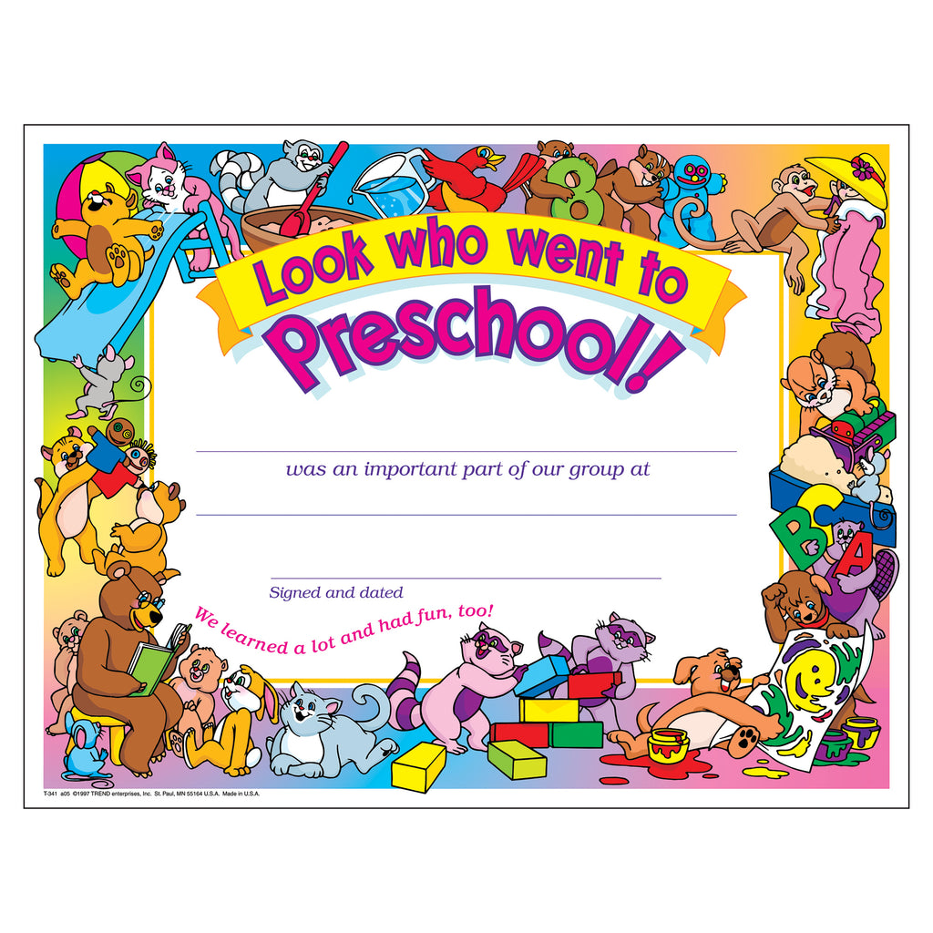 Look Who Went To Preschool 30-pk 8 1-2 X 11 Certificates