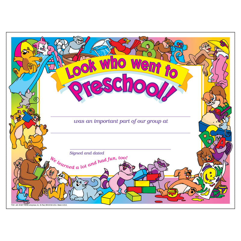 Look Who Went To Preschool 30-pk 8 1-2 X 11 Certificates