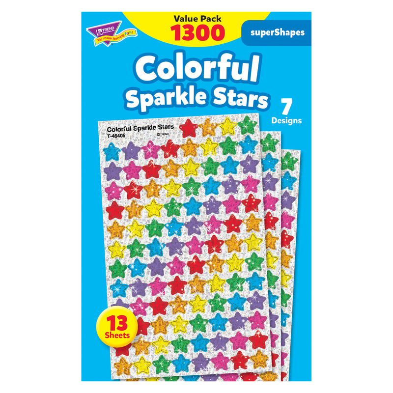 (3 Pk) Supershapes Variety 1300 Per Pk Clrful Stars Sparkle