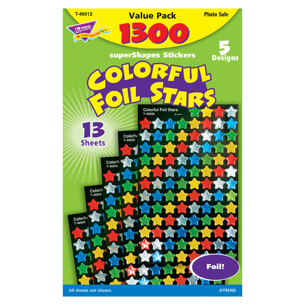 Sticker Foil Stars Super Variety Pk 7-16in Blu Red Gld Grn Silver