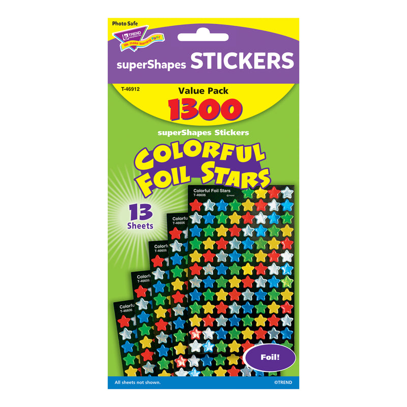 Sticker Foil Stars Super Variety Pk 7-16in Blu Red Gld Grn Silver
