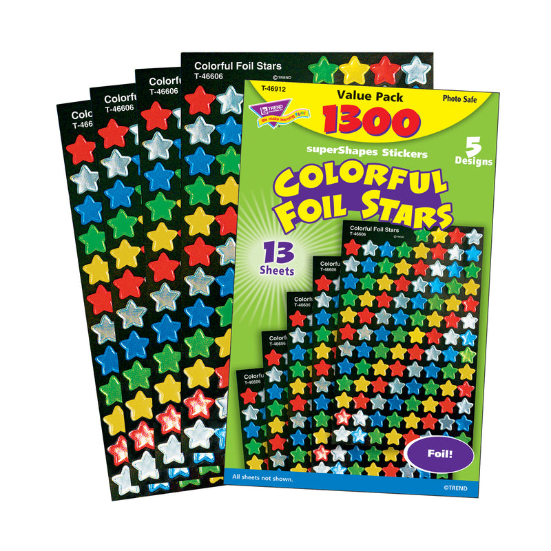 Sticker Foil Stars Super Variety Pk 7-16in Blu Red Gld Grn Silver